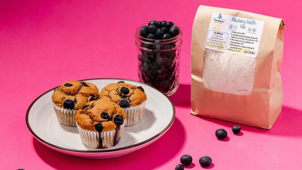 Blueberry Muffin Mix · Comes with all the dry ingredients pre-mixed for our Blueberry Muffins. Just add wet ingredients listed as needed on instructions and you have freshly baked at-home Wholesome Bakery muffins!