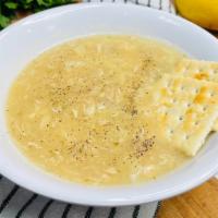 Avgolemono Soup · Chicken, orzo pasta, egg-lemon broth.