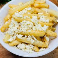 Greek Fries · Fries topped with feta cheese.