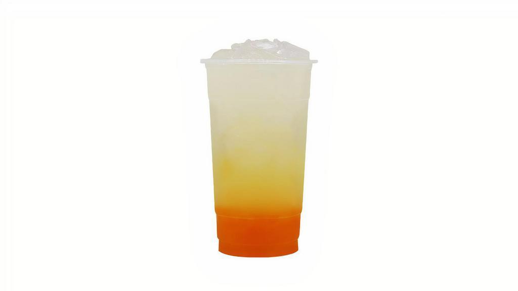 Angel Pop · Peach, Kumquat, Lemon Syrup, Mango Popping Boba, Lemonade