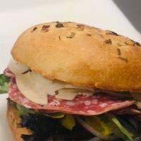 The Toscano Sandwich · Italian salami and provolone cheese with works.