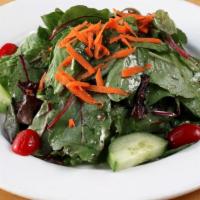 Organic Mixed Green Salad · Organic Mixed Greens, Carrots, Cucumbers, Cherry Tomatoes and Balsamic Vinaigrette