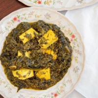 33. Palak Paneer · Spinach and cheese cooked with our exotic spices. South Indians love it. They eat it like me...