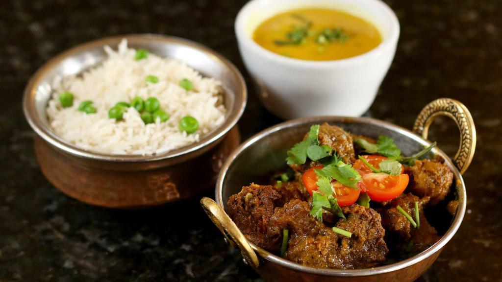 Goat Curry · Meat of goat containing bones part cooked in an especial Himalayan sauce consisting herbs and spices in an authentic nepalese way.