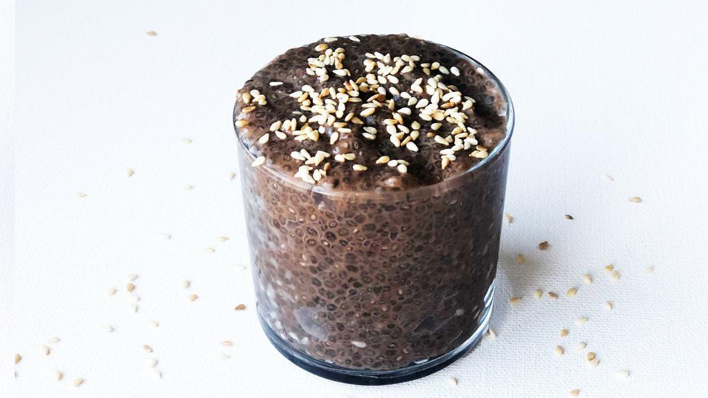 Nutella Chia Pudding · Chia seeds soaked overnight in dairy-free milk and sweetened with raw cane sugar. (Gluten-free).