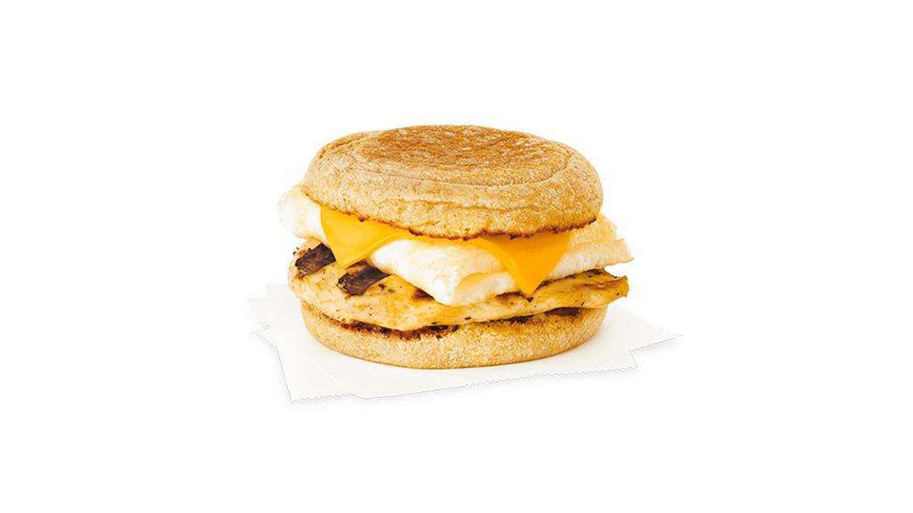 Egg White Grill · A breakfast portion of grilled chicken with a hint of citrus, served on a toasted multigrain English muffin with egg whites and American cheese.