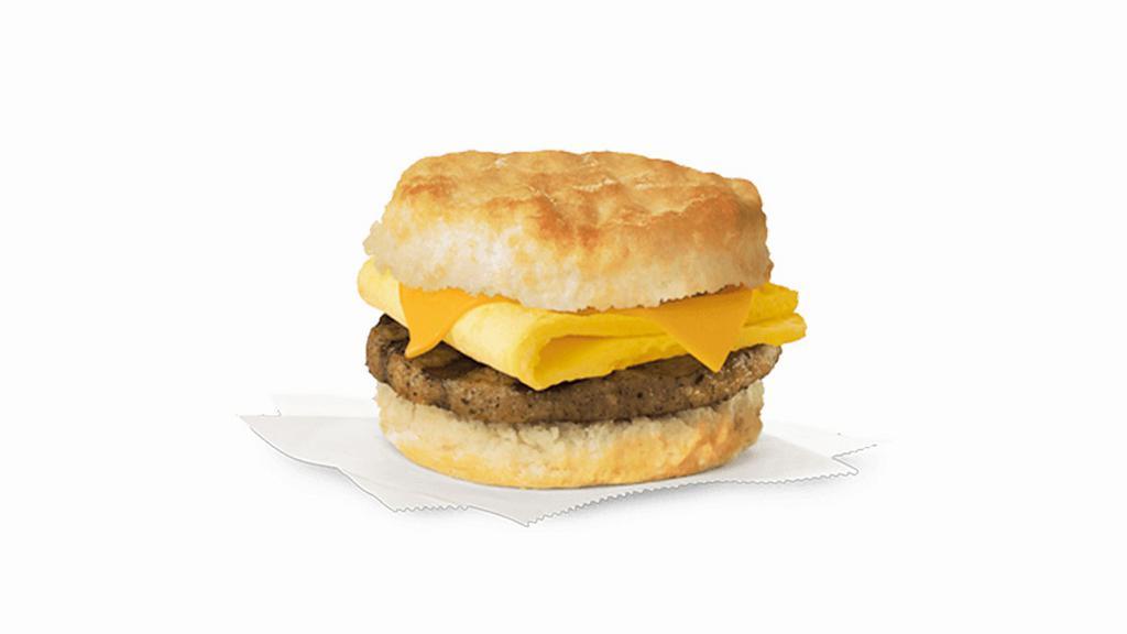 Sausage, Egg & Cheese Biscuit · A tasty pork sausage patty along with a folded egg and cheese served on a freshly baked buttermilk biscuit.