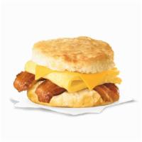 Bacon, Egg & Cheese Biscuit · Delicious strips of smoked applewood bacon along with folded egg and cheese served on a fres...