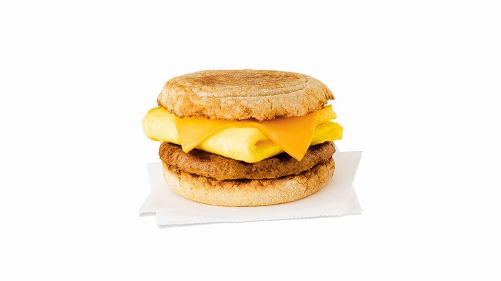 Sausage, Egg & Cheese Muffin · Savory pork sausage, freshly prepared eggs and American cheese served on a toasted multigrain English muffin.