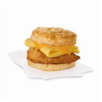 Chicken, Egg & Cheese Biscuit · A breakfast portion of our famous boneless breast of chicken, seasoned to perfection, freshl...