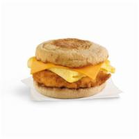Chicken, Egg, & Cheese Muffin · A breakfast portion of our famous boneless breast of chicken, with folded egg and American c...