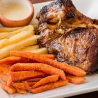 ROTISSERIE CHICKEN QUARTER · Mary’s free-range chicken marinated in spices and herbs roasted over an open flame. Served w...