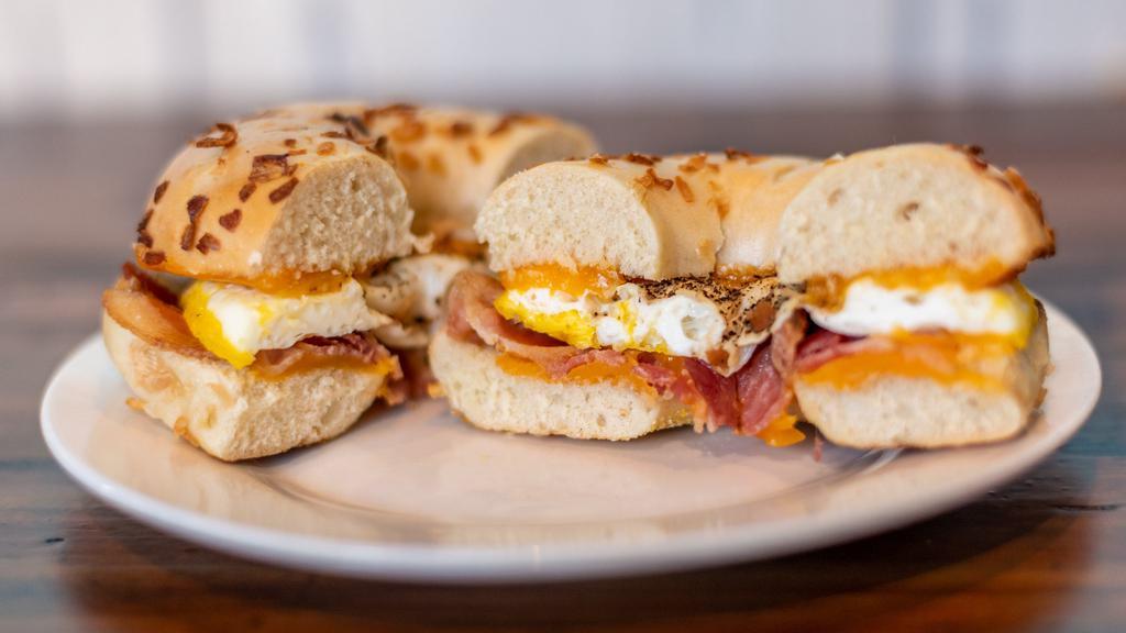 Bagel with Egg and Cheese · Bagel choices: asiago, everything, jalapeño, onion, plain, or whole wheat