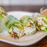 Avocado Spring Rolls · fresh cabbage, Thai basil, cilantro, shredded carrots, serve with roasted peanuts and home m...