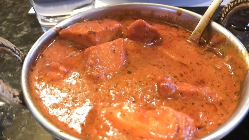 Chicken Tikka Masala · Widely popular dish, this recipe consists of broiled boneless cubes of chicken breast cooked in a special creamy sauce with herbs and spices.