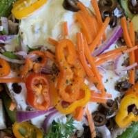 GYRO  SALAD  · Seasoned Broil  Gyro Meat Sliced Over Lettuce - Tomatoes - Carrots - Onions - Pepperoncini -...