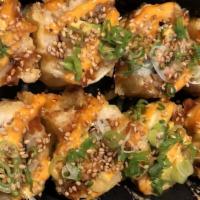 Crispy Californian Roll · Eight pieces.Deep fried,avocado, crabmeat, top with, green onion, sesame seeds and unagi sau...