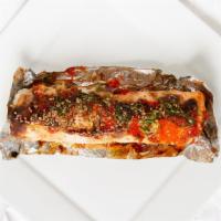 Lion King Roll · Eight pieces.Crabmeat, avocado top with bake salmon, unagi sauce, masago, scallion, and sesa...