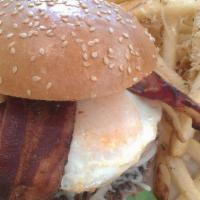 Farmers Burger · Smeared with thousand island dressing, mayo, stacked with grilled onions, lettuce, tomato, p...