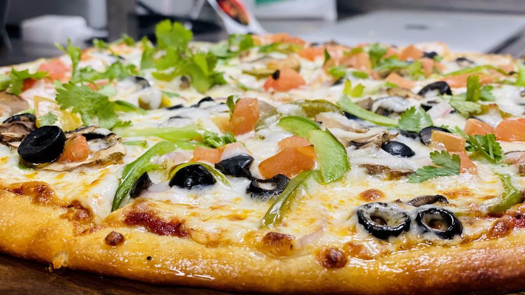 Veggie Pizza · Seasonal veggies. Only large size.