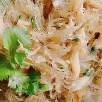 Crab Cellophane · Stir fried cellophane noodles with wild gulf blue & local dungeness crab, green onion, sesam...