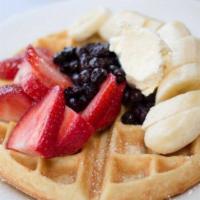 Belgian Waffle · Comes with fruit options.