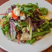 Palm Deluxe Salad · Mixed greens with sundried tomatoes, feta cheese, turkey breast, avocado, walnuts, cherry to...