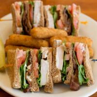 Club Sandwich · Triple wheat toast with mayo, turkey, lettuce, tomato, and bacon.