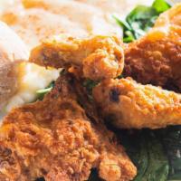 Honey Dipped  Chicken · Honey stung  fried half chicken   served with mashed potato & spinach