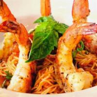 Grilled Shrimp Pomodoro · angel hair pasta, plum tomatoes, garlic
