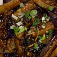 Eggplant in Hot Garlic Sauce · Hot and spicy.