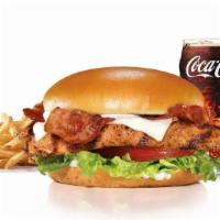 Charbroiled Chicken Club™ Sandwich Combo · Charbroiled chicken breast, two strips of Bacon, melted Swiss cheese, lettuce, tomato and ma...