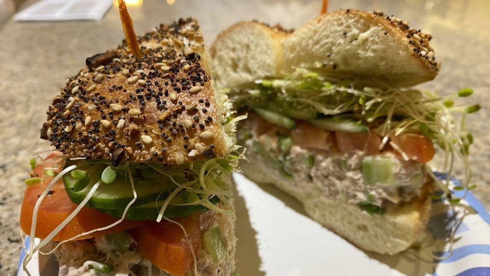 The Tuna Snack · Tuna salad on a toasted bagel.