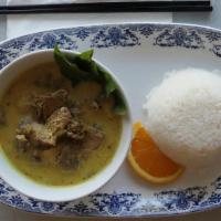 #32. Yellow Curry Chicken · Gluten-free. Spicy. Special homemade curry paste made from scratch (contains 8 high- antioxi...