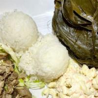 Lau Lau Combo · Hefty pork chunk wrapped with taro leaf and smoked flavor succulent pork slowly roasted to p...