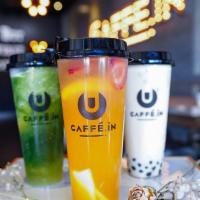 CAFFE:iN Fresh Fruit Green Tea · Top selling  item. Serves with seasoned fresh fruit in Green Tea Base