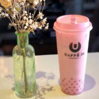 Strawberry Milk Tea · non-caffeinated drink,  perfect pair with BOBA