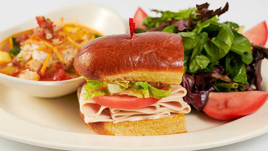 Renee'S Fresh Turkey Sandwich Special · One-Half of a Fresh Turkey Sandwich, a Cup of Our Soup and a Small Green Salad