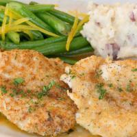 Parmesan-Herb Crusted Chicken · Sauteed Chicken Breasts Coated with Parmesan-Garlic Breadcrumbs and Herbs. Served with Mashe...