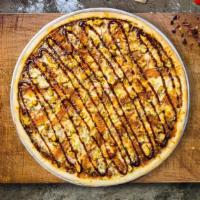 Gourmet BBQ Sizzlers Pizza  · Barbecue sauce, chicken, bacon, Italian sausage, onions, and fresh basil.