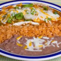 Huevos Rancheros · Two eggs on corn tortilla with melted cheese, topped with mild red sauce, choice of corn or ...