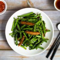 Vegan String Beans & Dried Bean Curd with Satay Sauce · String beans and dried bean curd stir fried with satay sauce.