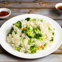 Green Vegetables Fried Rice · Seasonal vegetables cooked and stir fried with rice. Gluten free. Substitute brown rice for ...