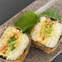 Fried Poached Chicken Musubi · Poached chicken, cucumber, ginger scallion sauce, umami soy sauce wrapped in rice and nori. ...