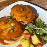 Spam Eggs Benedict · English Muffin, Poached Eggs, Spam smothered in a Cajun Garlic Sauce. Comes with House Salad...