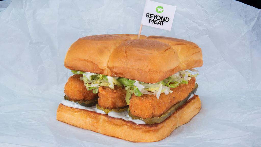 Beyond® Bad Mutha Clucka · Crispy fried or grilled beyond® tenders, lettuce, pickles, miso ranch.