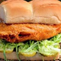 Bad Mutha Clucka · crispy fried or grilled chicken tenders, lettuce, pickles, miso ranch