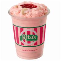 Strawberry Pie Concrete · Vanilla Custard blended with Pie Chips, strawberry topping & stuffed with Strawberry Topping.