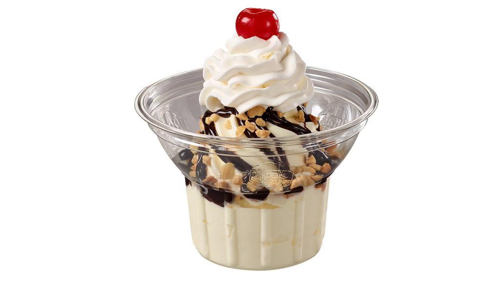 Sundaes · Two toppings, whipped cream, and cherry.