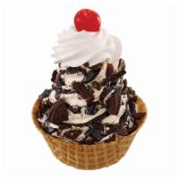 Waffle Bowl Sundae · Two toppings, whipped cream, and cherry served in a waffle bowl.